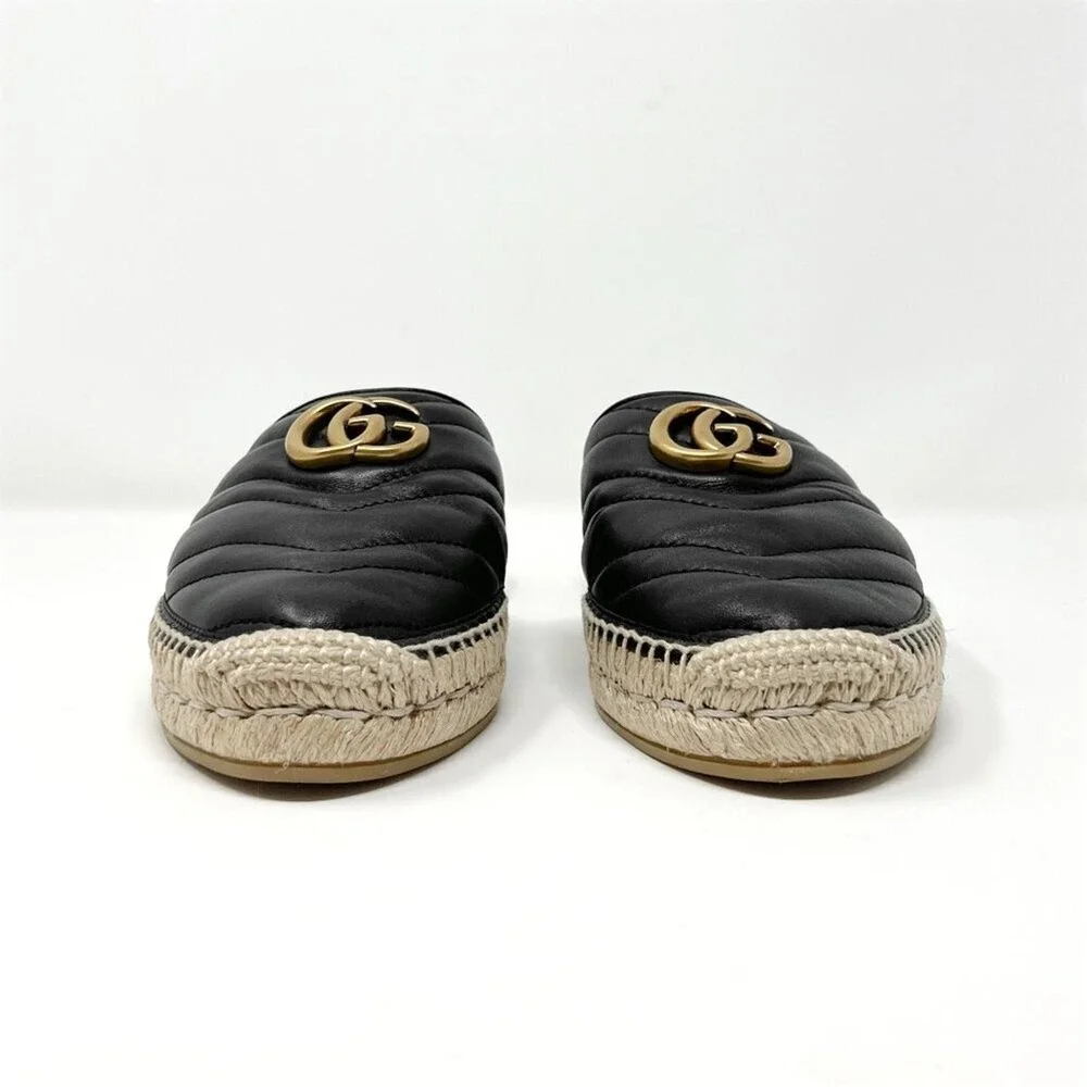 Gucci‎ Marmont Black Espadrille Mules GG Slides Flats Size 37
